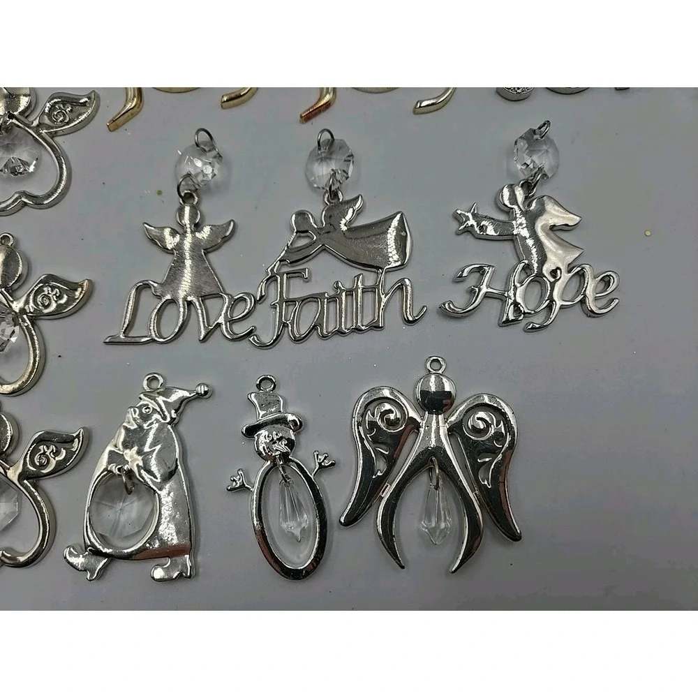 Christmas‎ Holiday Ornament Silver Colored Angels With Crystal Gems Lot Of 17
